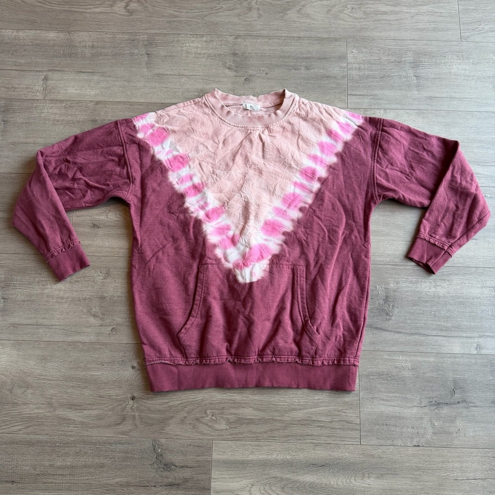 BP Tie Dye Crewneck Sweatshirt with a front kangaroo pocket - pink/white/maroon